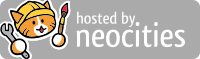 Neocities logo: a tabby cat with a paintbrush with the words Hosted by Neocities